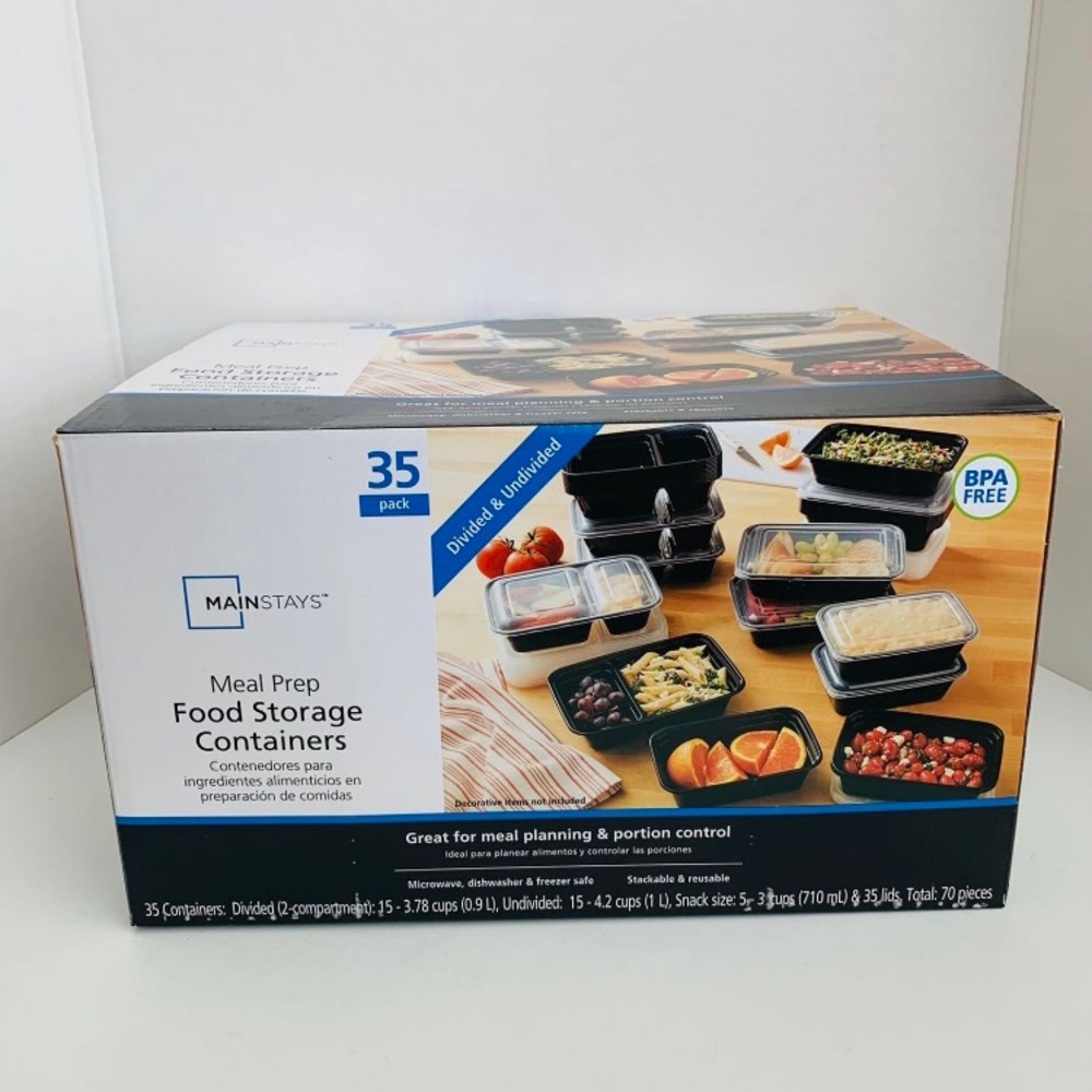 Mainstays 35 Pack Meal Prep Food Storage Containers BPA Free Divided & Undivided